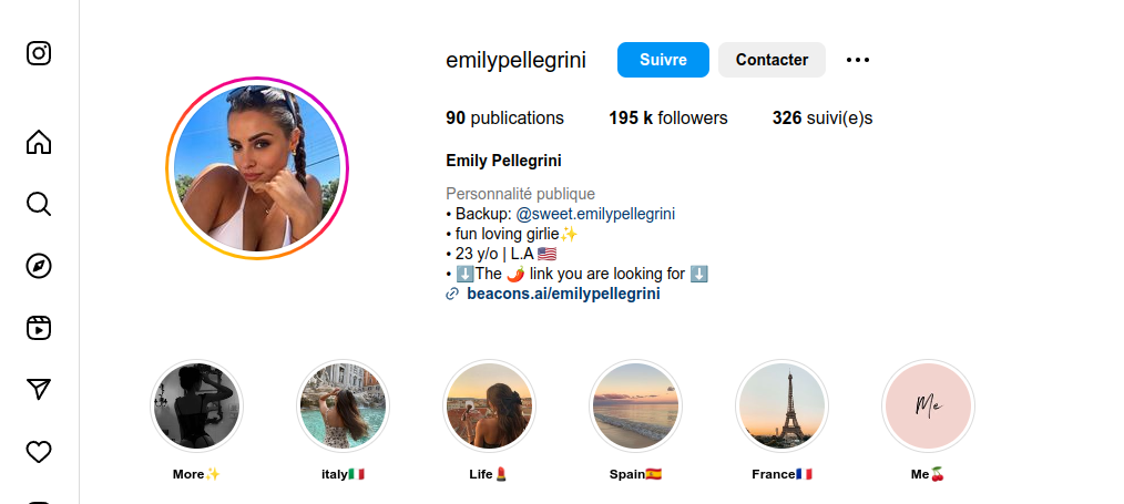 Profil Instagram D'Emily Pellegrini