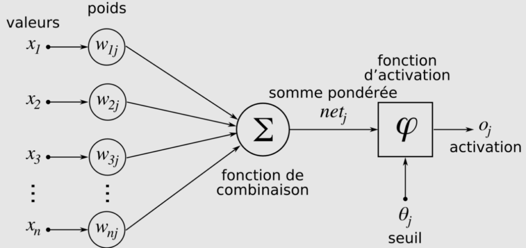 Structure d'un neurone artificiel ou neurone formel